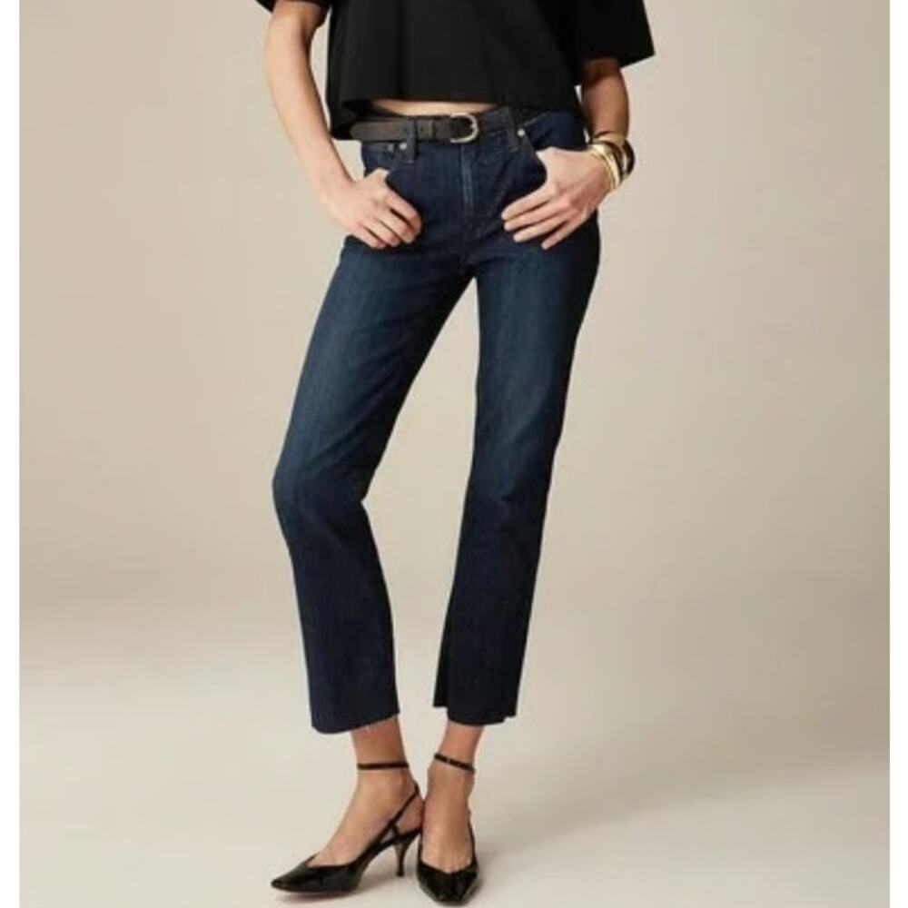 J.Crew 9" Demi-Boot Crop Jean Womens Size 27 Dark Worn Wash Blue Mid Rise Denim